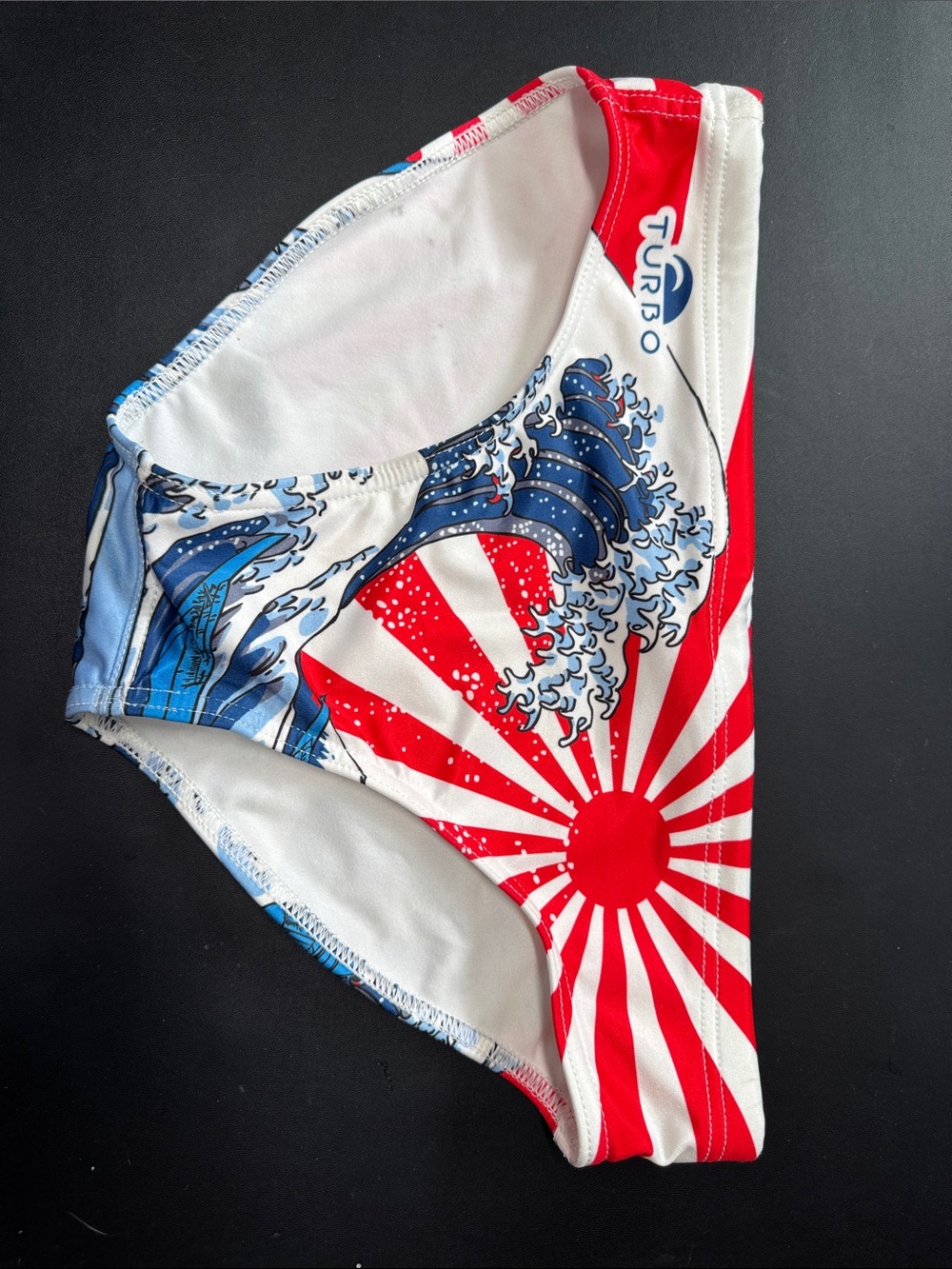 Turbo Men's Waterpolo Suit - Red, White & Blue Wave Print